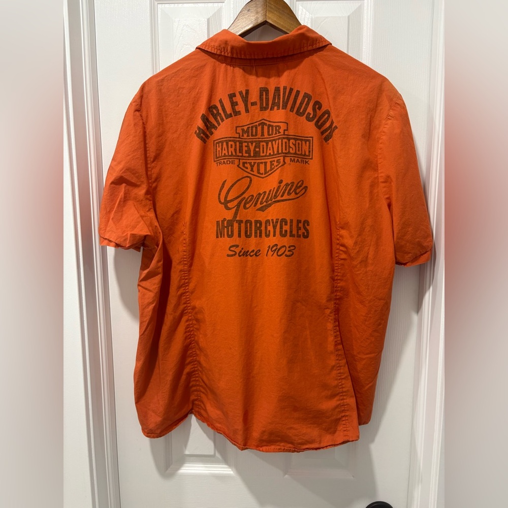 Harley-Davidson Orange Short Sleeve Logo Button-Up Work Shirt